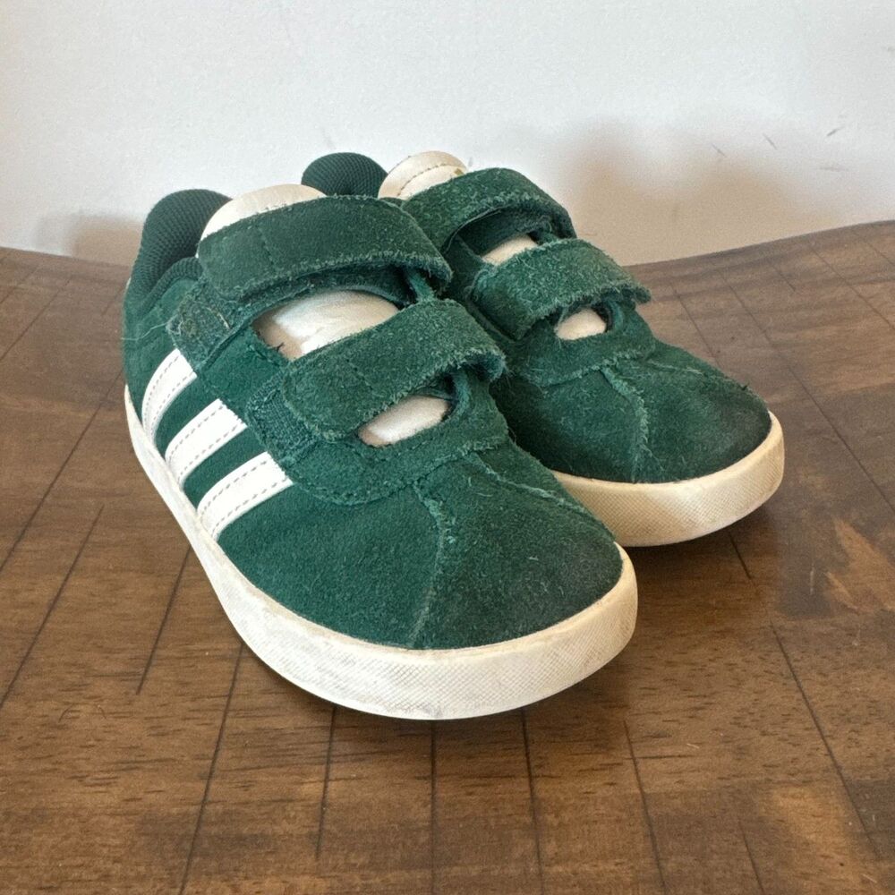 Adidas Toddler Sneakers Size 8K Green White Hook & Loop Kids Shoes Casual